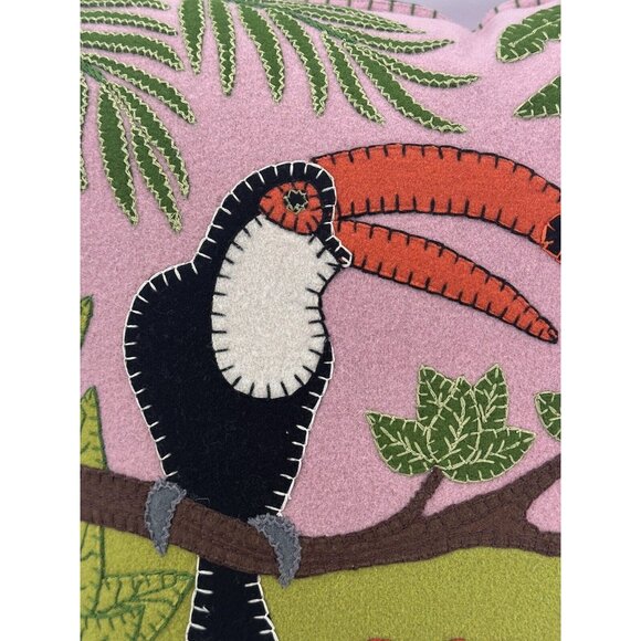 Jan Constantine England 100% Wool Thrown Pillow Feathers Filled Tropical Toucan - Picture 2 of 11
